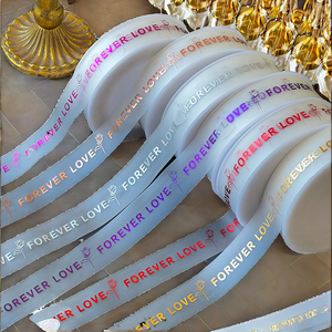 Cinta de Regalo de Poliéster Esmerilado Semitransparente con Diseño Floral para Decoración de Ramos de Boda China, Amor Eterno - Product Image 2