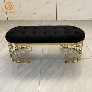 Taburete moderno <span class=keywords><strong>de</strong></span> lujo para <span class=keywords><strong>cama</strong></span> <span class=keywords><strong>de</strong></span> 2 plazas, taburete largo <span class=keywords><strong>de</strong></span> terciopelo ovalado negro para exteriores y cocina - Product Image 4