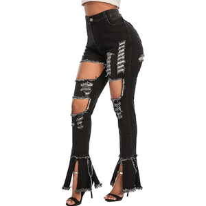 Jeans Femme Taille Haute Déchiré Cloche Bas Jeans Distressed <span class=keywords><strong>Skinny</strong></span> Flatter Fit pour les occasions décontractées à habillées - Product Image 5