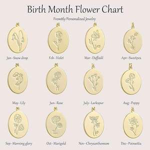 Oval Coin Pendant 12 Month Birth Flower <b>Disc</b> 14K <b>Gold</b> Plated Dainty Personalized Stainless Necklace Gift for Women - Product Image 5