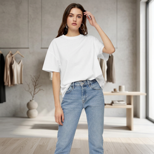 Camiseta de Algodón Orgánico para Mujer, Estilo Vintage, Holgada, Uniformes Escolares, Elástica en 4 Direcciones, Personalizada, Top Corto, Camisetas a Rayas para Mujer - Product Image 1