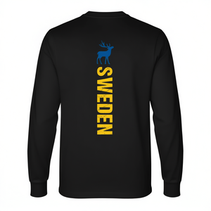 T-shirt à col rond et manches longues en sérigraphie, motif cerf et texte vertical, pour adulte unisexe, tenue de fierté nationale, Suède - Product Image 2