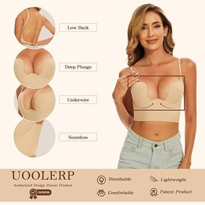High Quality Womens Seamless Low <strong>Back</strong> <strong>Bra</strong> Wire Lifting Deep U Shaped Plunge Backless <strong>Bra</strong> <strong>With</strong> Convertible <strong>Clear</strong> <strong>Straps</strong> - Product Image 4