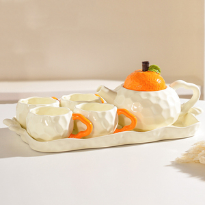 Creative Orange Shaped Ceramic Teapot and Cup <b>Set</b> Cute Apple Porcelain <b>Tea</b> <b>Set</b> with Tray - Product Image 5