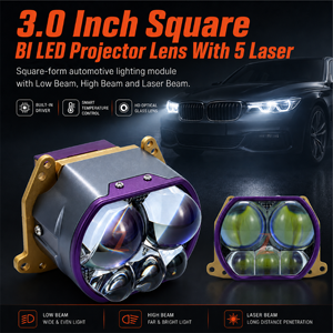 Proyector Láser <span class=keywords><strong>Bi</strong></span>-LED Universal de 12V, 200W, 80000Lm, con Haz H/L, Cuadrado de 3 Pulgadas, 5 Focos Láser para Actualización de Faros de Automóviles - Product Image 2