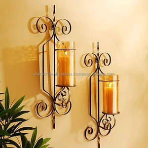 Home Decor Quality Iron and Glass Vertical Wall <b>Hanging</b> <b>Candle</b> Holder Set of 2 for Sconce Wall Decor for Living Room and Bedroom - Product Image 3