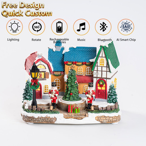 Set Decorativo Natalizio in Resina con Carillon, Villaggio di Pan di Zenzero, 3 Stili, Scena Dolce con Illuminazione LED, Ornamento da Tavolo - Product Image 2