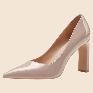 Zapatos de Oficina para Mujer, Tacones Gruesos de 9 cm, Punta Puntiaguda, Color Sólido, Charol, Sin Cordones, Talla Grande, Cómodos, Negros - Product Image 3