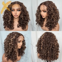 Perruque Synthétique Lace Front Part T Naturelle Noire Cheveux Bouclés Ébouriffés Mèches Bouclées Afro Sans Colle Résistante à la Chaleur Fibre Future