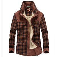 Nouveau Manteau Veste Chemise Homme 2025 en Velours Épais Manches Longues à Boutons Col Revers Motif Carreaux Coton Décontracté Tendance Polaire