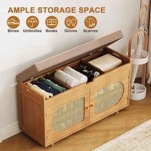 现代竹门鞋柜舒适储物凳走廊收鞋架家用搁板 - Product Image 2