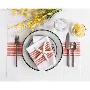 Napperons en lin rayés avec bordure tissée et ourlet festonné pour les équipes de banquets d'hôtel et les tables de réception - Product Image 1