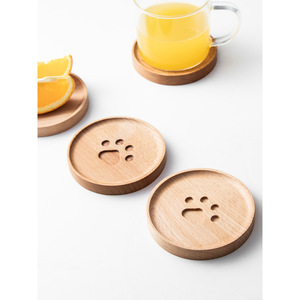 Sous-verre rond en bois naturel, style nordique, motif empreinte de patte, tapis isolant thermique pour tasses et bols - Product Image 5