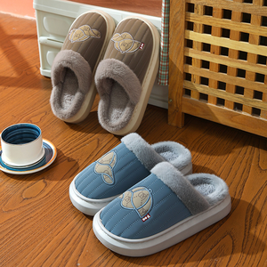 Pantoufles en coton pour <span class=keywords><strong>homme</strong></span> extra large fond épais imperméable PU pantoufles d'hiver pour femme pantoufles moelleuses sandales tongs - Product Image 5