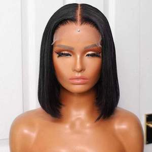 Bán buôn ngắn tự nhiên màu đen 12A đôi rút ra Brazil Trinh Nữ tóc con người HD glueless 2x6 kim đóng cửa thẳng Bob tóc giả - Product Image 3