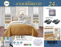 Ensemble de literie et rideaux de luxe de style africain, bleu marine, en polyester matelassé, taille King, 24 pièces