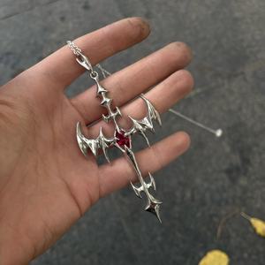 Collar de Acero Inoxidable con Colgante de Cruz Flameante Único, Estilo Hip Hop Unisex, Accesorio de Moda Gótica para Bodas, para Hombres y Mujeres - Product Image 1