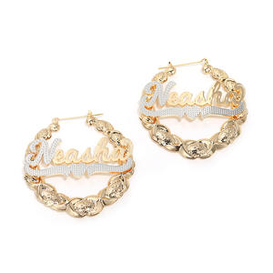 Joyería de acero inoxidable chapada en oro de 18 quilates, pendientes de aro de dos tonos a la moda personalizados, pendientes con nombre personalizado, accesorios delicados Punk - Product Image 4