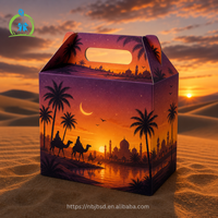 Boîte cadeau de luxe à couvercle rabattable pour Ramadan et Eid Mubarak, avec logo personnalisé, estampage à chaud doré, silhouette coucher de soleil dans le désert, vente en gros