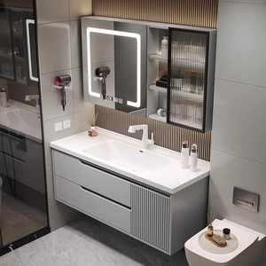 ตู้ห้องน้ำสีขาวเรียบง่าย ตู้กระจกอัจฉริยะ ประตูกระจกโชว์สินค้า อ่างล้างหน้าแบบวางบนเคาน์เตอร์สีขาว - Product Image 6