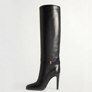 <span class=keywords><strong>Stivali</strong></span> larghi da donna in pelle scamosciata al ginocchio da donna taglia grande 46 tacchi alti scarpe a punta da infilare su stivaletti lunghi solidi - Product Image 4