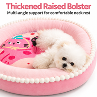 Coussin rond en peluche pour animaux de compagnie avec rebord surélevé pour chats et petits chiens, lit doux et apaisant en forme de beignet