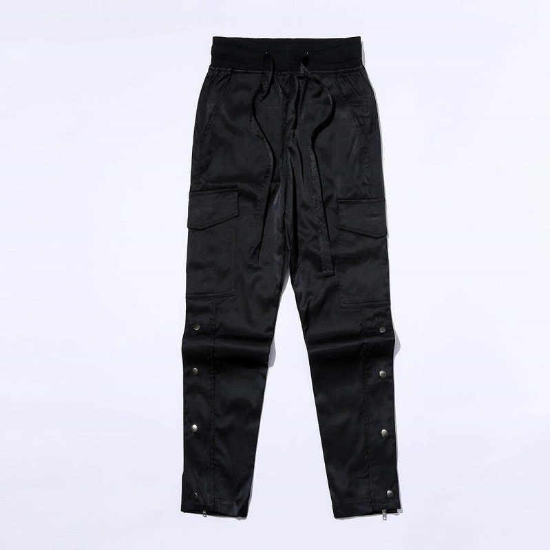 Casual Style Nylon Pants - Snap Button Side Zipper Detail