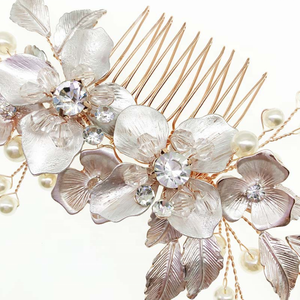 Liyounq — <span class=keywords><strong>Barrette</strong></span> en métal doré <span class=keywords><strong>Rose</strong></span> clair pour mariage, peigne nuptial avec strass en forme de fleur faite à la main - Product Image 3