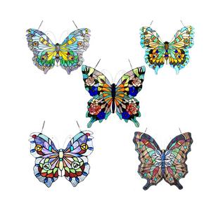 Panneau de fenêtre en verre Tiffany de style européen avec motif papillon, à suspendre pour chambre à coucher ou salon - Product Image 1