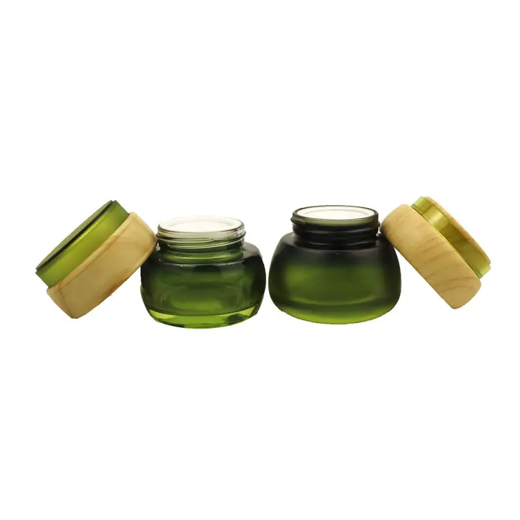 Empty gradient green glass jar 50g make up container 50ml face care cream jars with plastic green lid cosmetic glass jars