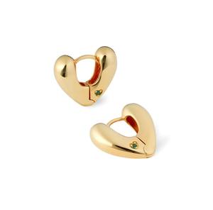 Moda fina personalizada moderna para mujer 925 Plata 14K oro Corazón en forma de pequeños pendientes de aro de piedras preciosas de color esmeralda - Product Image 6