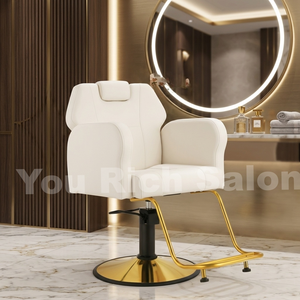 Sillón de Barbería de Lujo Blanco y Dorado, Silla Hidráulica Giratoria con Reposapiés <span class=keywords><strong>para</strong></span> Peluquería y Estilismo - Product Image 1
