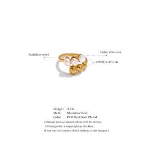 JINYOU 4711 Anillo de Perlas Naturales Recién Llegado, Anillo Abierto de Acero Inoxidable Chapado en Oro de 18k de Moda para Mujer - Product Image 6
