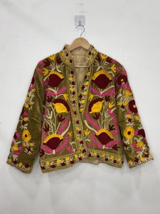 Suzani Boho Coat Ethnic Luxury Outerwear Indian Suzani Embroidery <b>Velvet</b> <b>Jacket</b> Unisex Spring <b>Jacket</b> for Fashion Lovers - Product Image 1