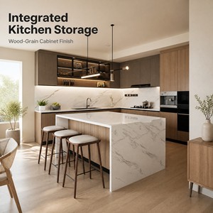 Sistema di Mobili <span class=keywords><strong>da</strong></span> <span class=keywords><strong>Cucina</strong></span> Moderni con Isola in <span class=keywords><strong>Legno</strong></span>, <span class=keywords><strong>Piano</strong></span> di <span class=keywords><strong>Lavoro</strong></span> e Elettrodomestici Integrati, Layout Personalizzato per Progetti Residenziali - Product Image 2