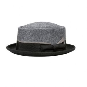 CL92205 Chapeau Pork Pie Bicolore en Feutre 100% Laine, Nouvelle Mode, Bord Gaufré, Chapeau Haut de Forme Jazz Unisexe, Vente en Gros - Product Image 5