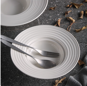 Assiette à Pâtes Céramique Blanche Pure Style Italien, Soupière Bol <span class=keywords><strong>Chapeau</strong></span> <span class=keywords><strong>de</strong></span> <span class=keywords><strong>Paille</strong></span>, Vaisselle <span class=keywords><strong>de</strong></span> Restaurant Occidental - Product Image 4