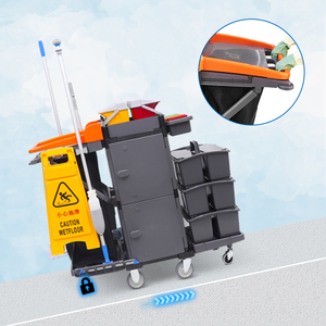 Chariot de nettoyage de luxe en plastique pour hôtel avec sac poubelle en nylon Équipement de nettoyage de vadrouille humide Chariots de nettoyage de vadrouille humide - Product Image 5