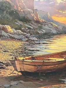 Quadro su Tela Grande Formato con Barca al Tramonto + Dipinto a Olio su Tela per Arredamento Soggiorno e Camera da Letto - Product Image 6