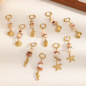 Fashion Drop <b>Earrings</b> With Natural Stone <b>Tassels</b> Animal Shape Gold Plated For Women Beach Style Jewelry TE60378 - Product Image 2