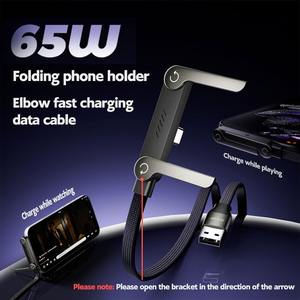 Câble <span class=keywords><strong>de</strong></span> données pliable 2-en-1 avec support pour téléphone et tablette, charge rapide 240/65W, 1,5m, USB-C vers USB-C / USB-A vers Type-C, 5FT - Product Image 6