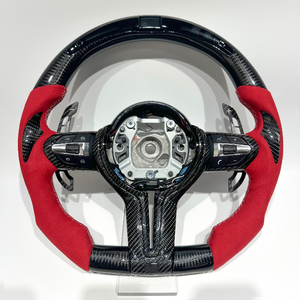 Volant en fibre de carbone noire avec LED, compatible avec les séries 3 et 5 F20 F30 F32 F36 F80 F82 M3 M5 E90 M3 avec suède - Product Image 1