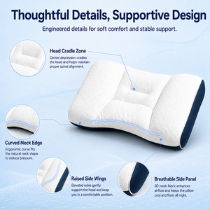 Oreiller Ergonomique 3D de Soutien Cervical, Oreiller de Lit Contour Respirant avec Panneaux Latéraux, OEM ODM pour Dormeurs sur le Côté et sur le Dos - Product Image 3