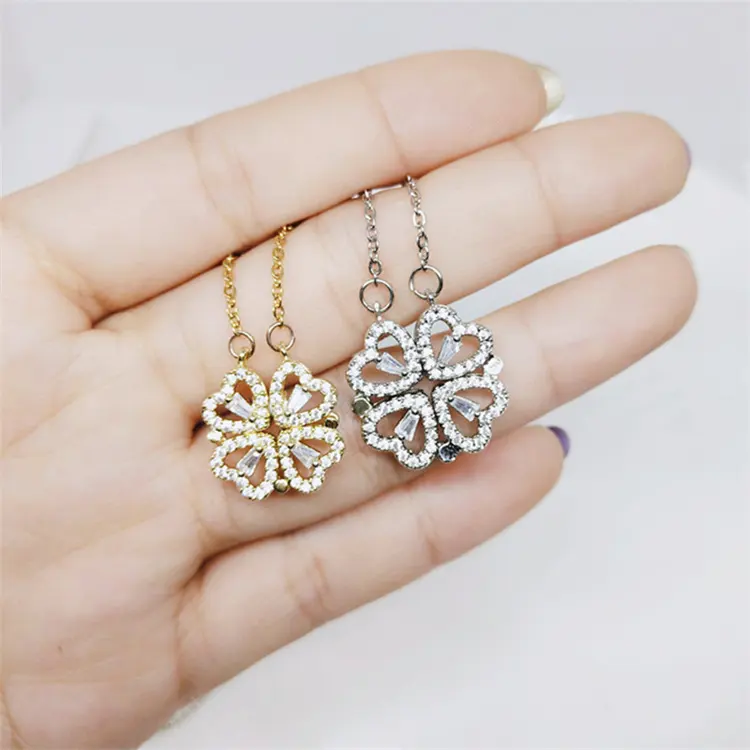 fashion heart to heart female open and close four-leaf clover necklace love folding stainless steel clavicle chain