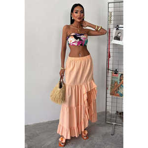 Jupe trapèze Audrey Ffrl à taille élastique avec fente, en tissu tissé respirant, idéale pour les fêtes et les tenues décontractées - Product Image 6