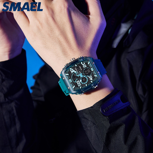 นาฬิกา SMAEL 8109 หน้าปัดสี่เหลี่ยม แสดงผลแบบอนาล็อกและดิจิตอล สายซิลิโคน ตัวเรือน ABS กันน้ำ 30-50 เมตร แบตเตอรี่ญี่ปุ่น นาฬิกาข้อมือผู้ชายสำหรับเล่นกีฬากลางแจ้ง - Product Image 6