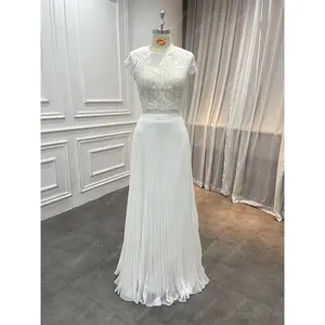 Wedding New Trend Women 2 Pieces Lace Bolero Top Pleated Skirt Simple Elegant Boho Bridal Floor Length Wedding Dress Gown 2023