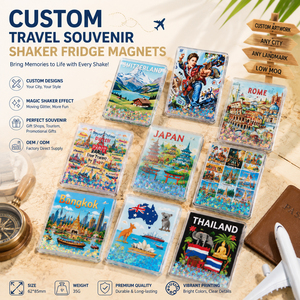 Imanes de nevera personalizados con recuerdo de viaje, imanes acrílicos con arena movediza dinámica y purpurina líquida, imanes de nevera con paisajes de países - Product Image 5