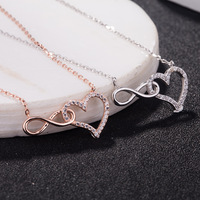 Guantang 925 Sterling Zilver Rosegoud CZ Hartvormige Hangertje Ketting Kristal Oneindigheid Hart Ketting voor Valentijnsdag Sieraden Cadeaus