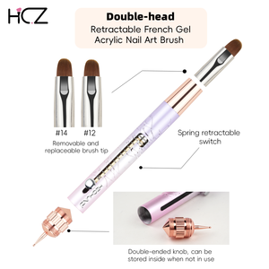 Nouvelle Arrivée <span class=keywords><strong>Brevet</strong></span> Rétractable Conception Allemagne Double Extrémité Nail Dotting Outil Français Gel Acrylique Nail Art Brosse - Product Image 2